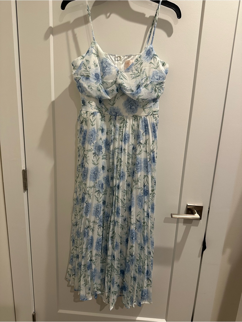 Women’s Blue Floral Spaghetti-Strap Dress - Picture 12 of 12